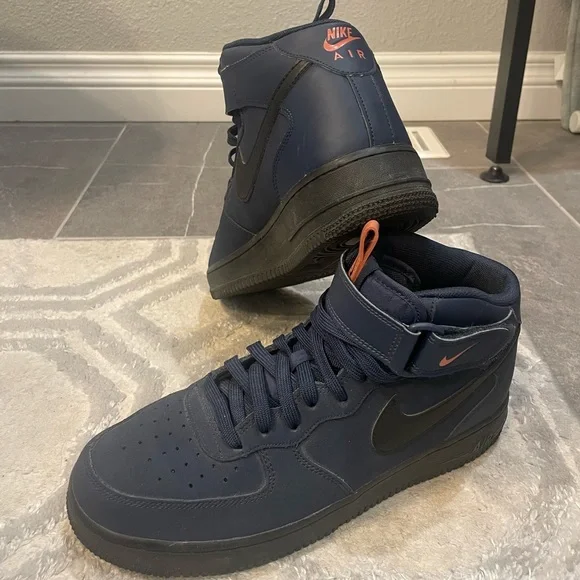Nike Shoes Nike Hightop Air Force Navy Blue With Orange